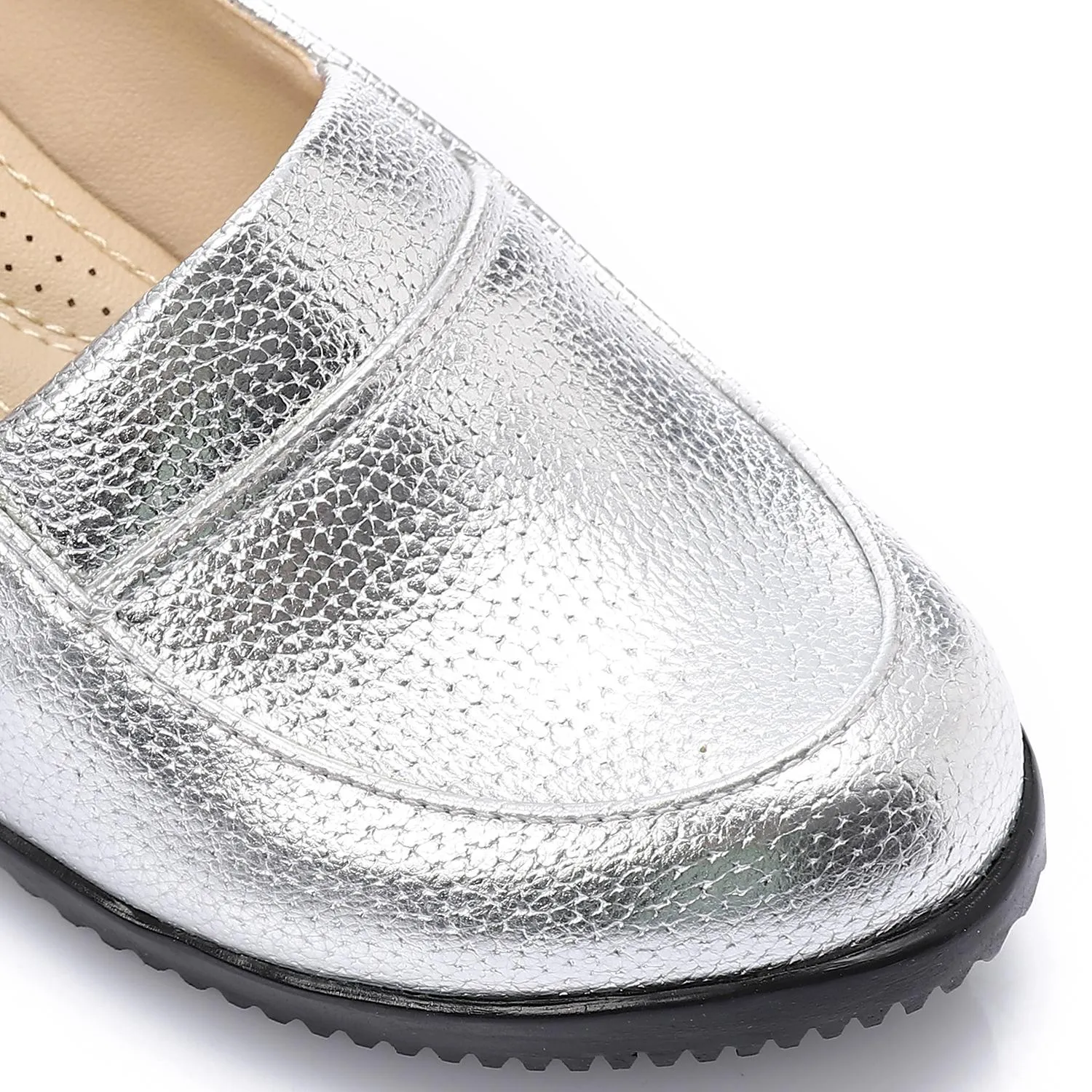 Silver Textured Wedge Loafers