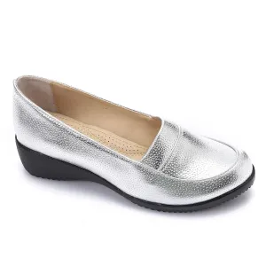 Silver Textured Wedge Loafers