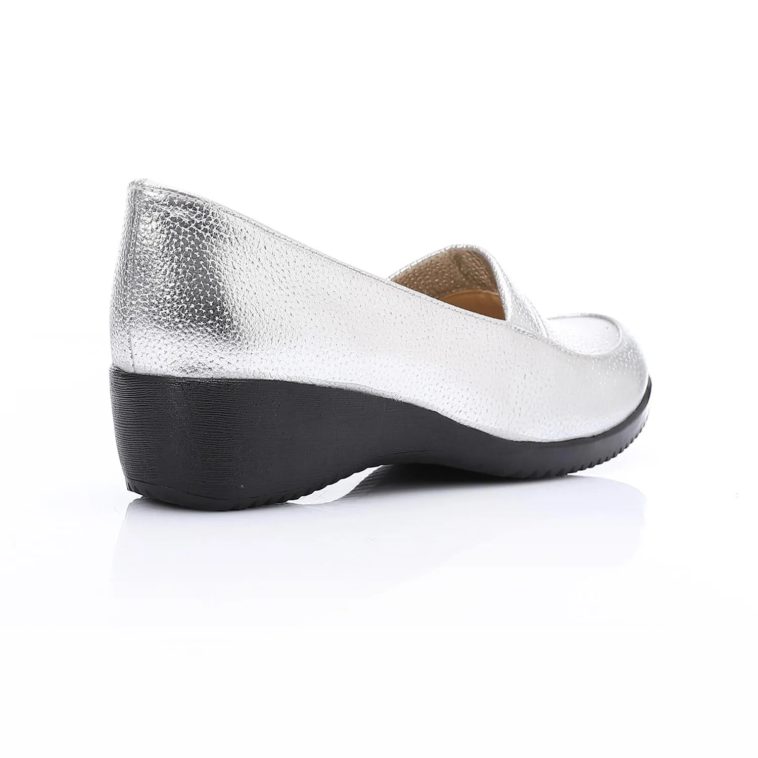 Silver Textured Wedge Loafers