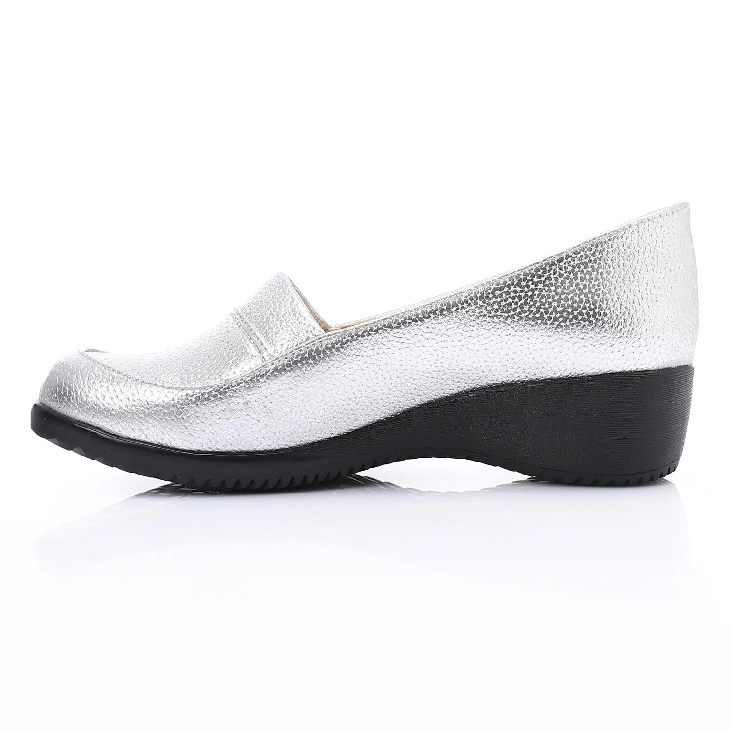 Silver Textured Wedge Loafers