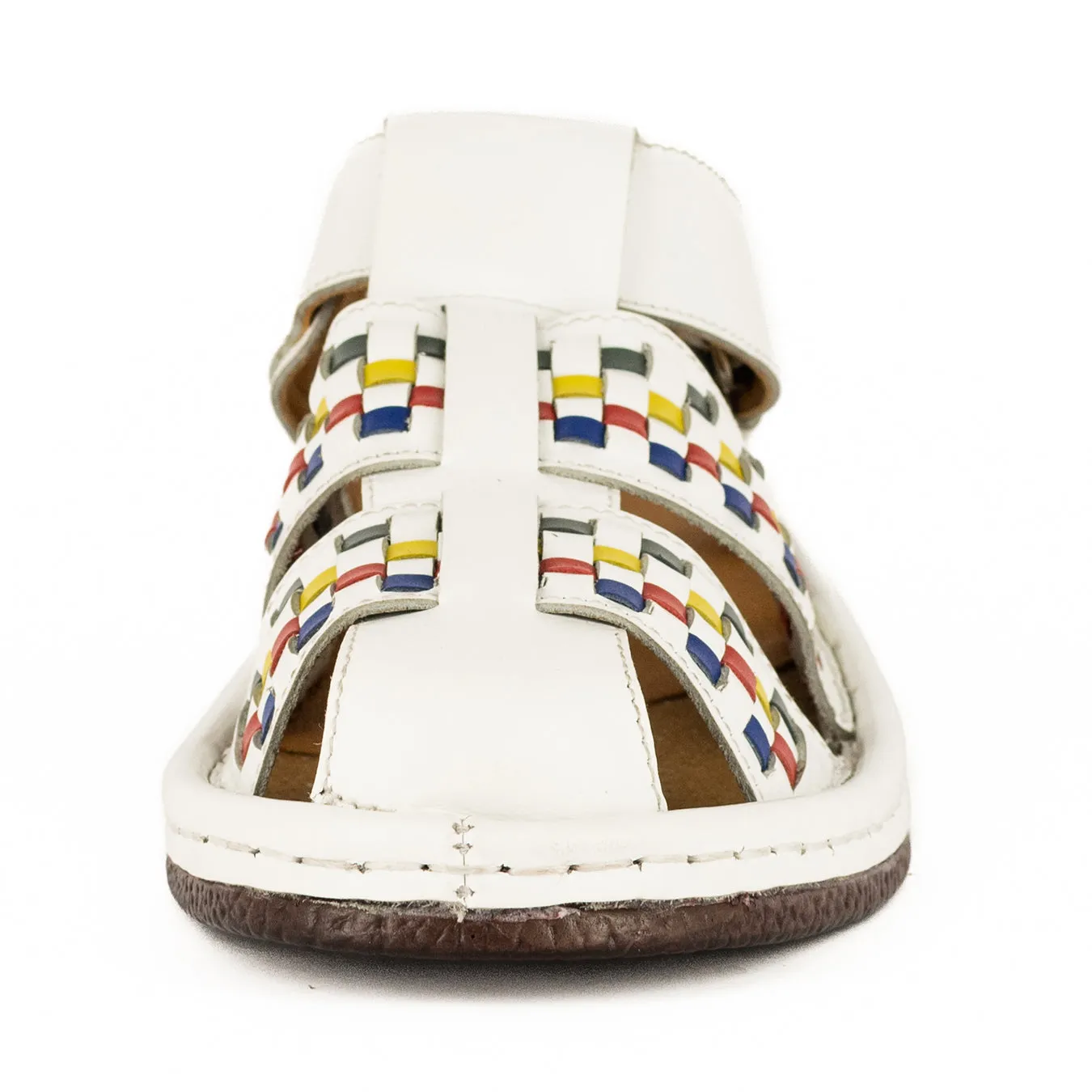 Sjava x Omega Collab : Leather Sandal in White/Blue/Yellow/Charcoal Soft Saddle