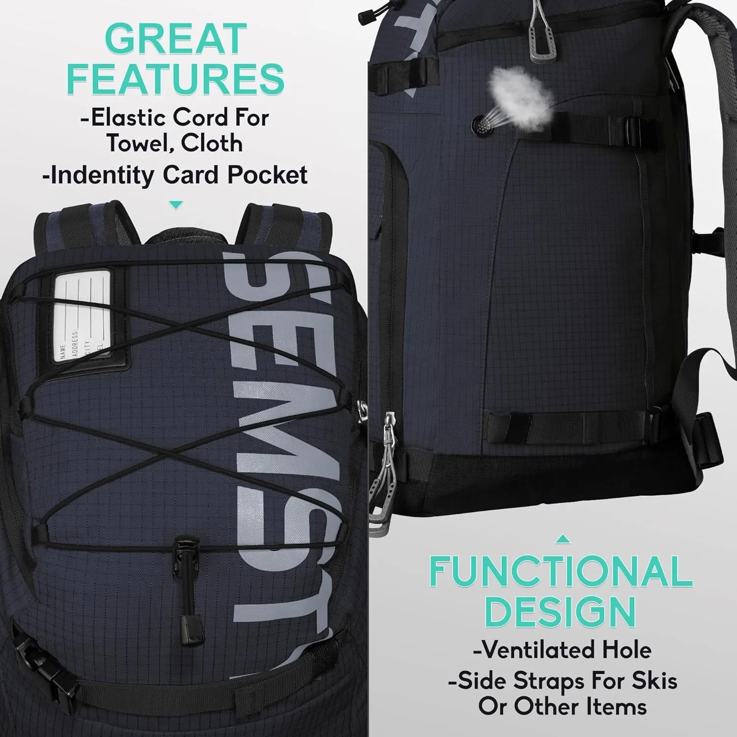 Ski Boot Bag, 55L Waterproof Ski and Snowboard Boots Travel Backpack for Skis, Snowboard, Ski Helmet, & Accessories