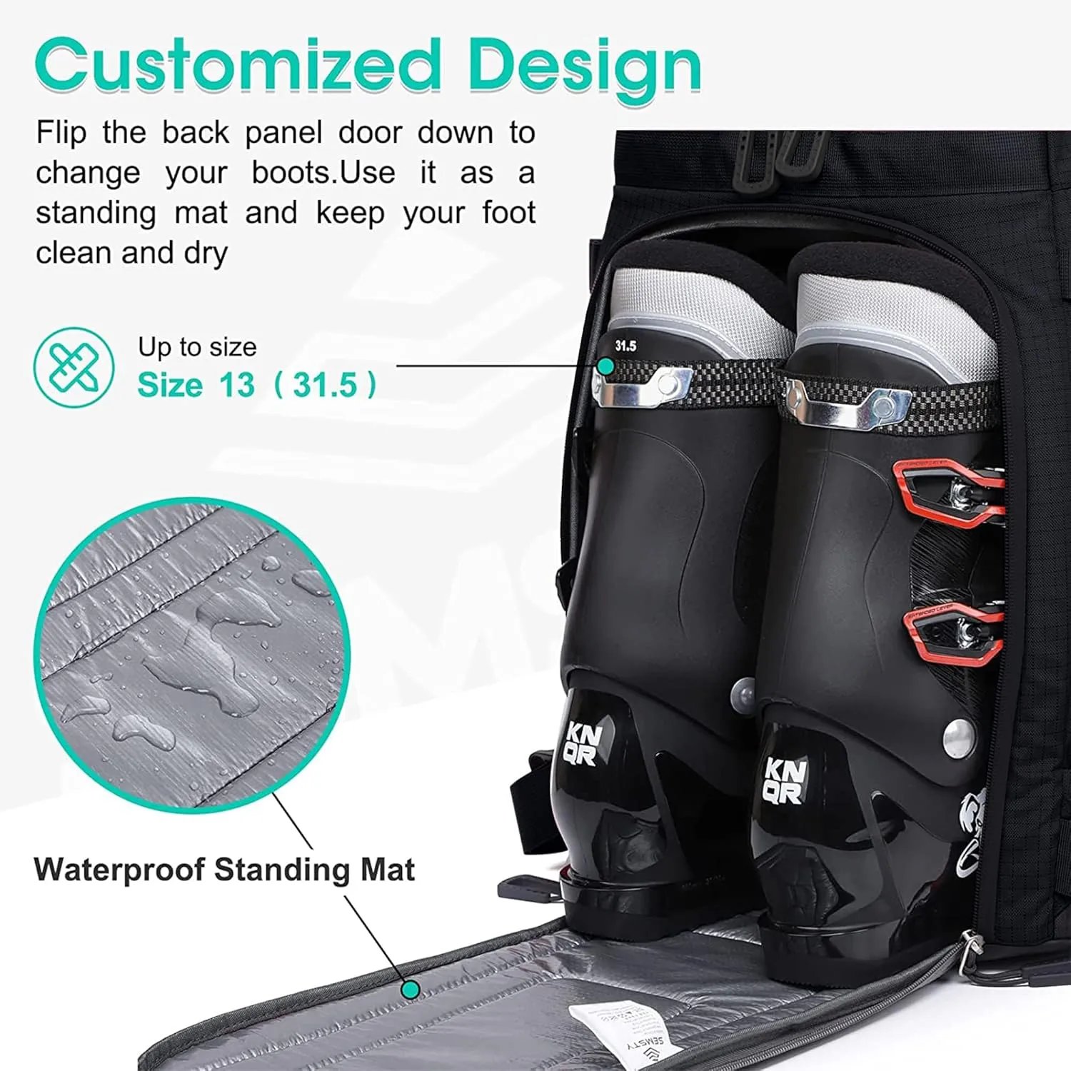 Ski Boot Bag, 55L Waterproof Ski and Snowboard Boots Travel Backpack for Skis, Snowboard, Ski Helmet, & Accessories