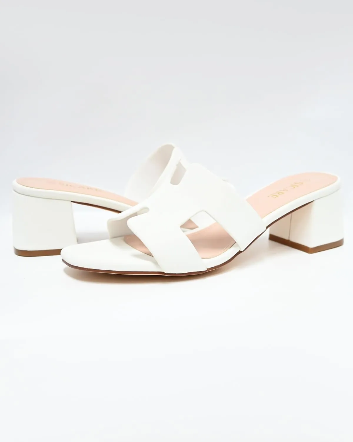 Square Open Toe Strappy Heels Sandals Low Block Chunky Heeled Sandals Slip On Slide Mules Sandals Comfortable Casual Black White Tan Dress Sandals for Women