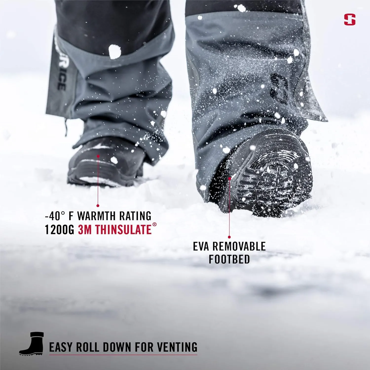 Striker Men's Durable Waterproof Lightweight Insulated Easy On/Off Outdoor Fishing Ice Boot with Molded Rubber Sole