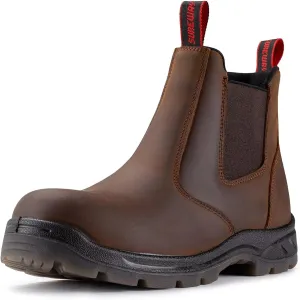 SUREWAY Men's Slip-On Work Boots for Men,Full Grain Leather,Anti-Static,Water/Slip Resistant,Fire Station Mechanic Industrial Construction Safety Boots/Shoes for Men