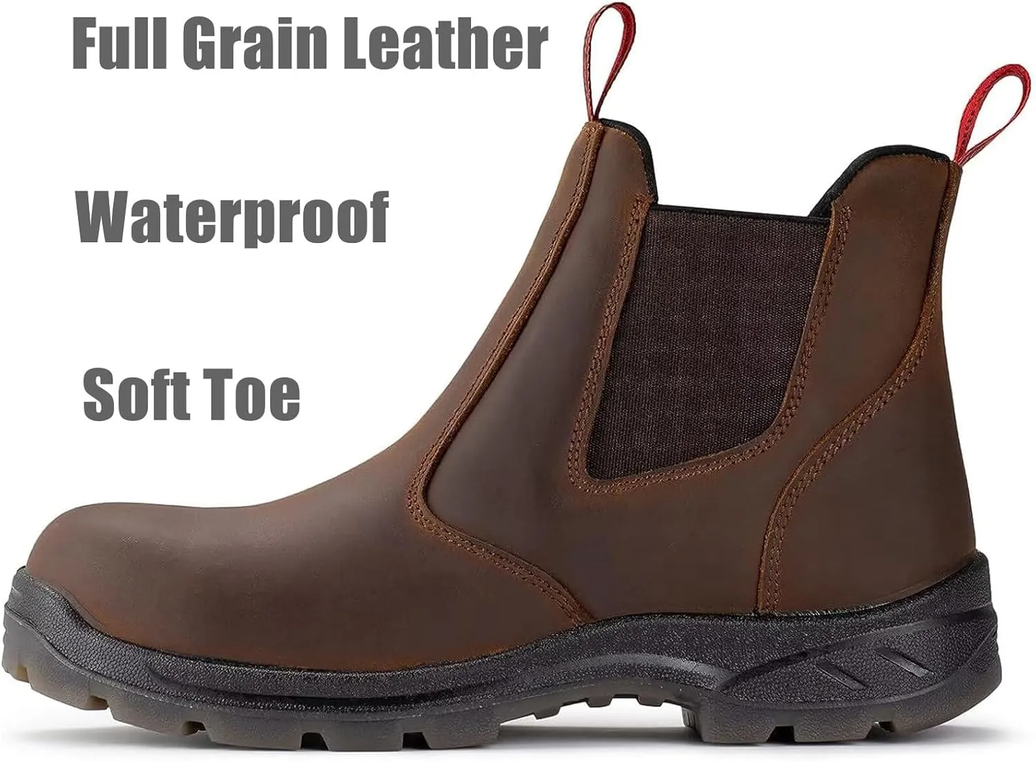 SUREWAY Men's Slip-On Work Boots for Men,Full Grain Leather,Anti-Static,Water/Slip Resistant,Fire Station Mechanic Industrial Construction Safety Boots/Shoes for Men