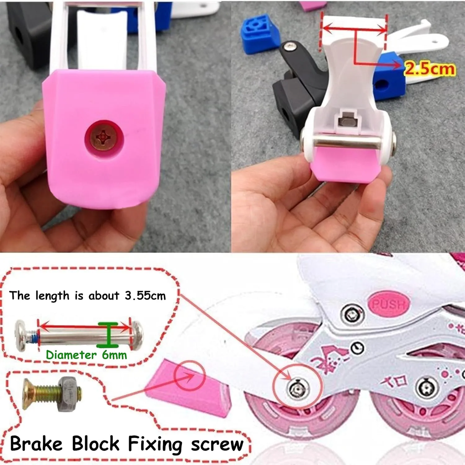 TGHY 2 Pcs Kids Inline Skate Brake Pads Inline Skates Brake Stopper Roller Skates Replacement Blocks Easy to Install Blue Pink or Choose