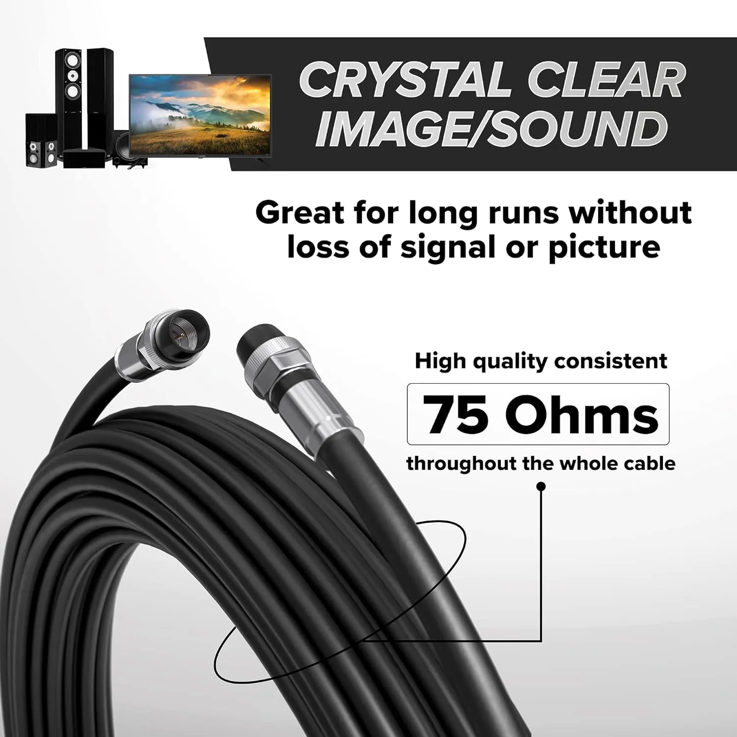 THE CIMPLE CO Coaxial Cable, 50 FT, Weatherproof Rubber Boot, Indoor/Outdoor TV Cable, High Speed Internet, Dual Shield, Satellite, Antenna, CATV, RG6, 15 Meters, Black