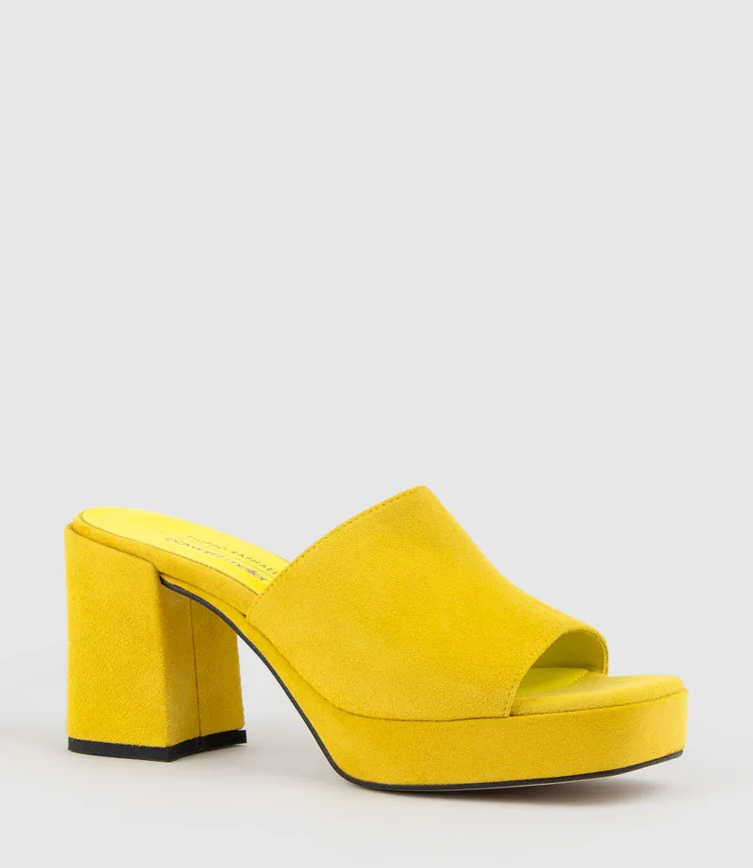 TILLA90 Platform Slide in Yellow Suede