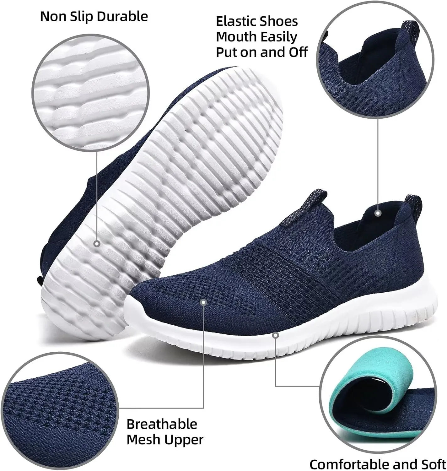 TIOSEBON Women's Walking Tennis Shoes Knit Comfortable Slip on Breathable Mesh Lightweight Sneaker