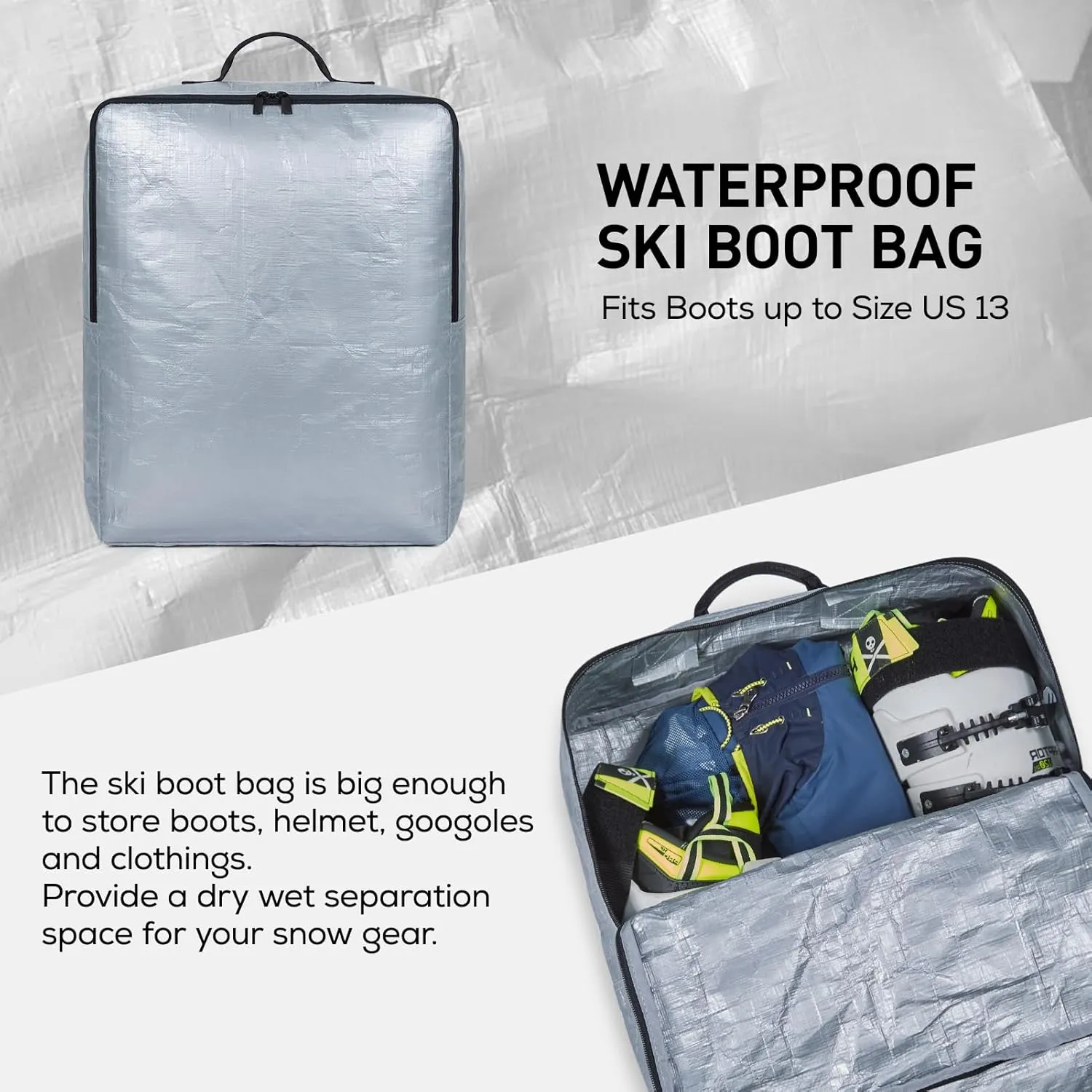 TOURIT Rolling Ski and Boot Bag Combo - Fully Padded With Wheels for Air Travel, Water-Resistant 900D Oxford Fabric, Foldable Wheeled Bag Holds 2 Pairs of Skis (195cm)