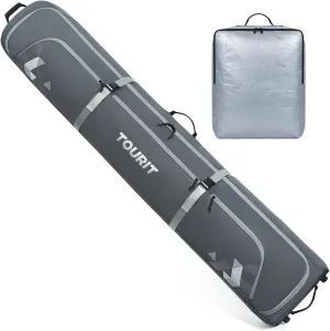 TOURIT Rolling Ski and Boot Bag Combo - Fully Padded With Wheels for Air Travel, Water-Resistant 900D Oxford Fabric, Foldable Wheeled Bag Holds 2 Pairs of Skis (195cm)