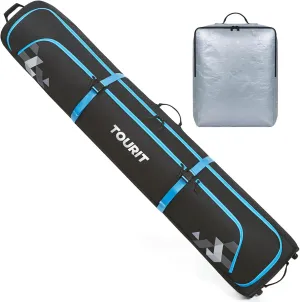 TOURIT Rolling Ski and Boot Bag Combo - Fully Padded With Wheels for Air Travel, Water-Resistant 900D Oxford Fabric, Foldable Wheeled Bag Holds 2 Pairs of Skis (195cm)