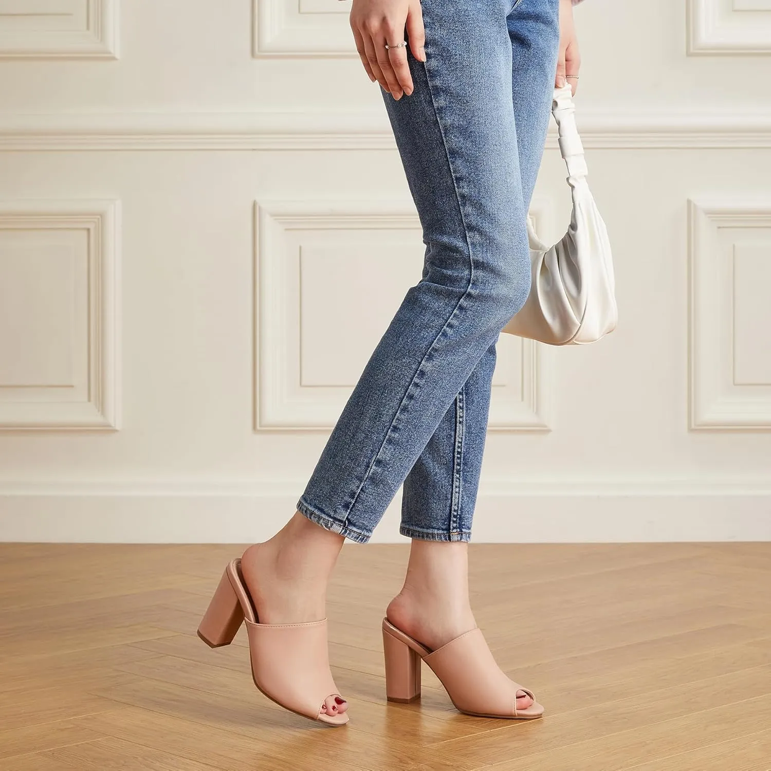 Trary Heels Sandals for Women, Women's Chunky Block High Heels Open Toe Heels Sandals Slip on Mules Comfortable Casual Dressy Black White Pink Brown Pumps