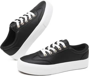 TUOPIN Women's Tennis Shoes White PU Leather Platform Sneakers Comfortable Lace-Up Walking Shoes Fashion Chunky Athletic Sneakers for Women
