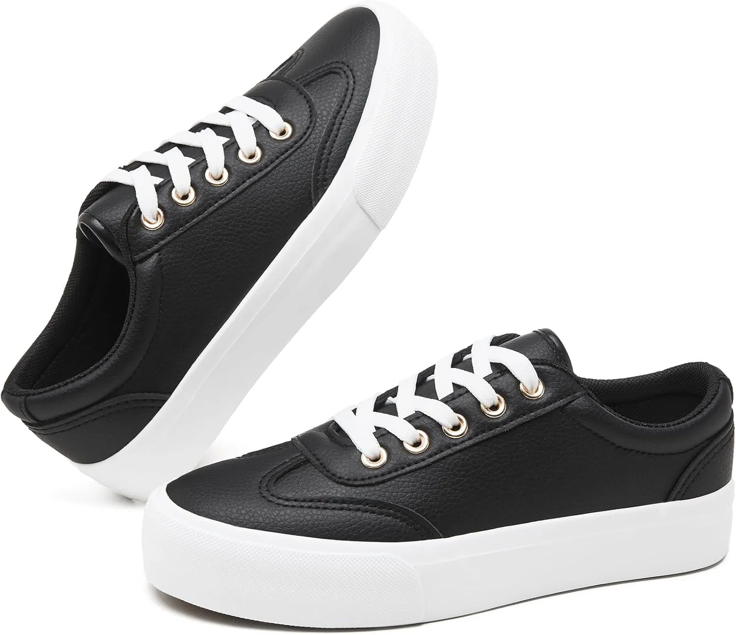 TUOPIN Women's Tennis Shoes White PU Leather Platform Sneakers Comfortable Lace-Up Walking Shoes Fashion Chunky Athletic Sneakers for Women