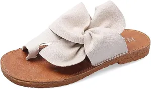 Twist Knot Flat Toe Loop Sandals for Womens Ladies Bowknot Toe Ring Gladiator Flat Slides Summer Embroidery Platform Classic Anti Slip Rome Beach Shoes