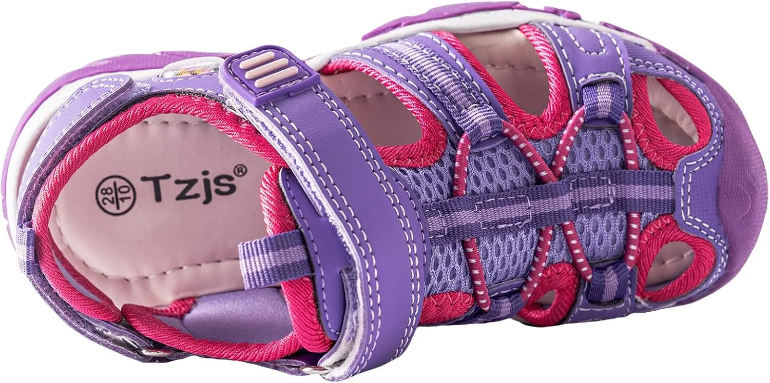 TZJS Girls Boys Sandals Kids Closed Toe Outdoor Hiking Sandal Lightweight Athletic Adjustable Straps Summer Shoes for Toddler/Little Kid