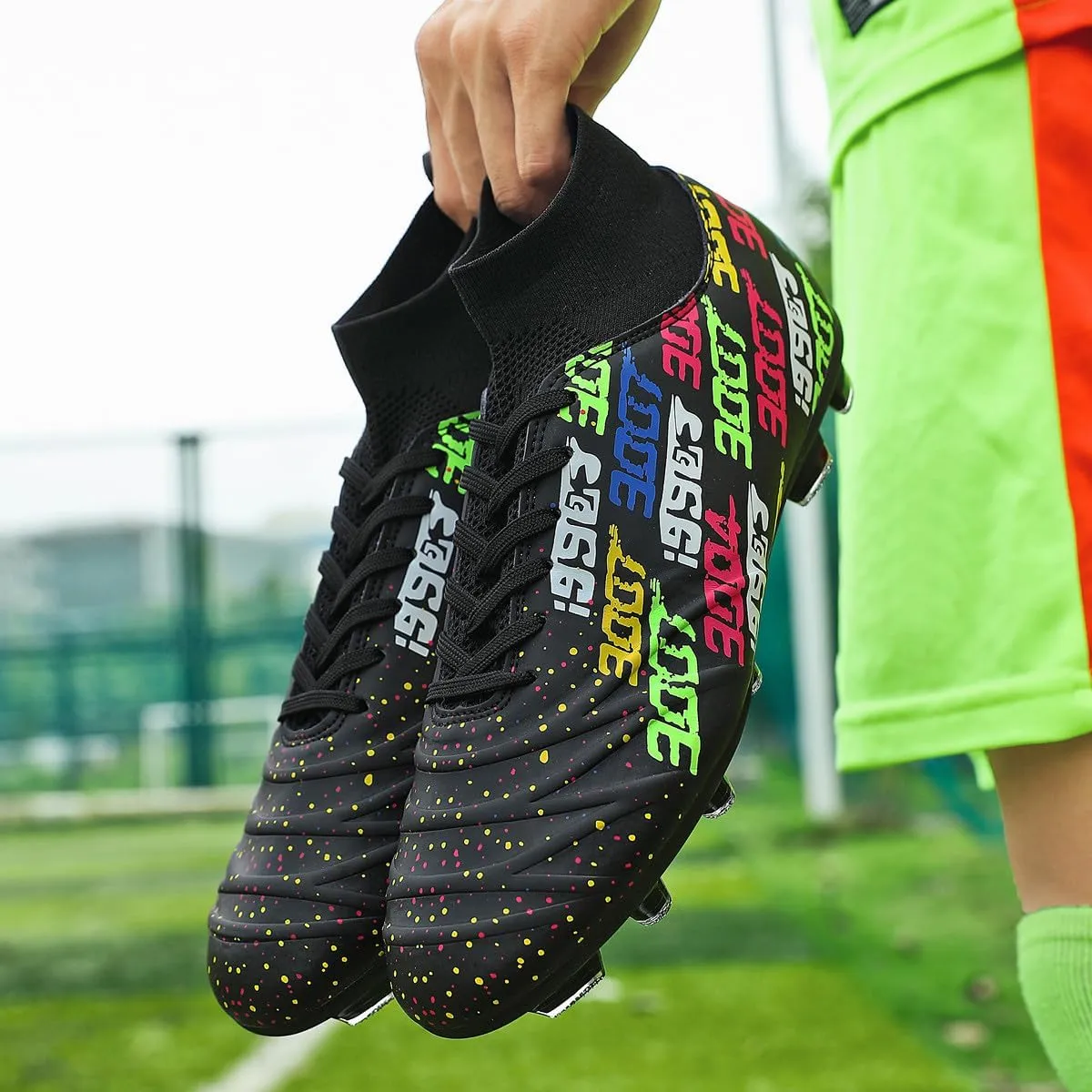 Unisex FG Cleats Training Athletic Non-Slip Long Studs High-Top Football Soccer Shoes for Youth
