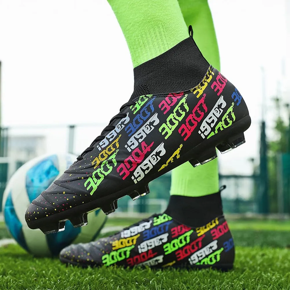 Unisex FG Cleats Training Athletic Non-Slip Long Studs High-Top Football Soccer Shoes for Youth