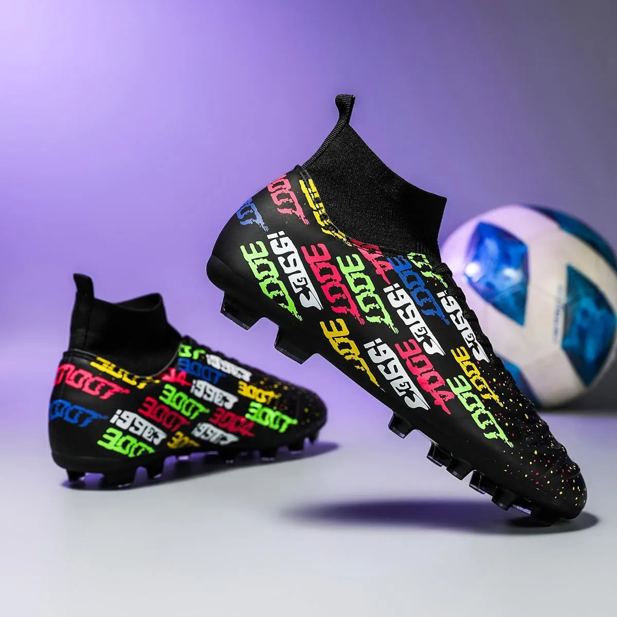Unisex FG Cleats Training Athletic Non-Slip Long Studs High-Top Football Soccer Shoes for Youth