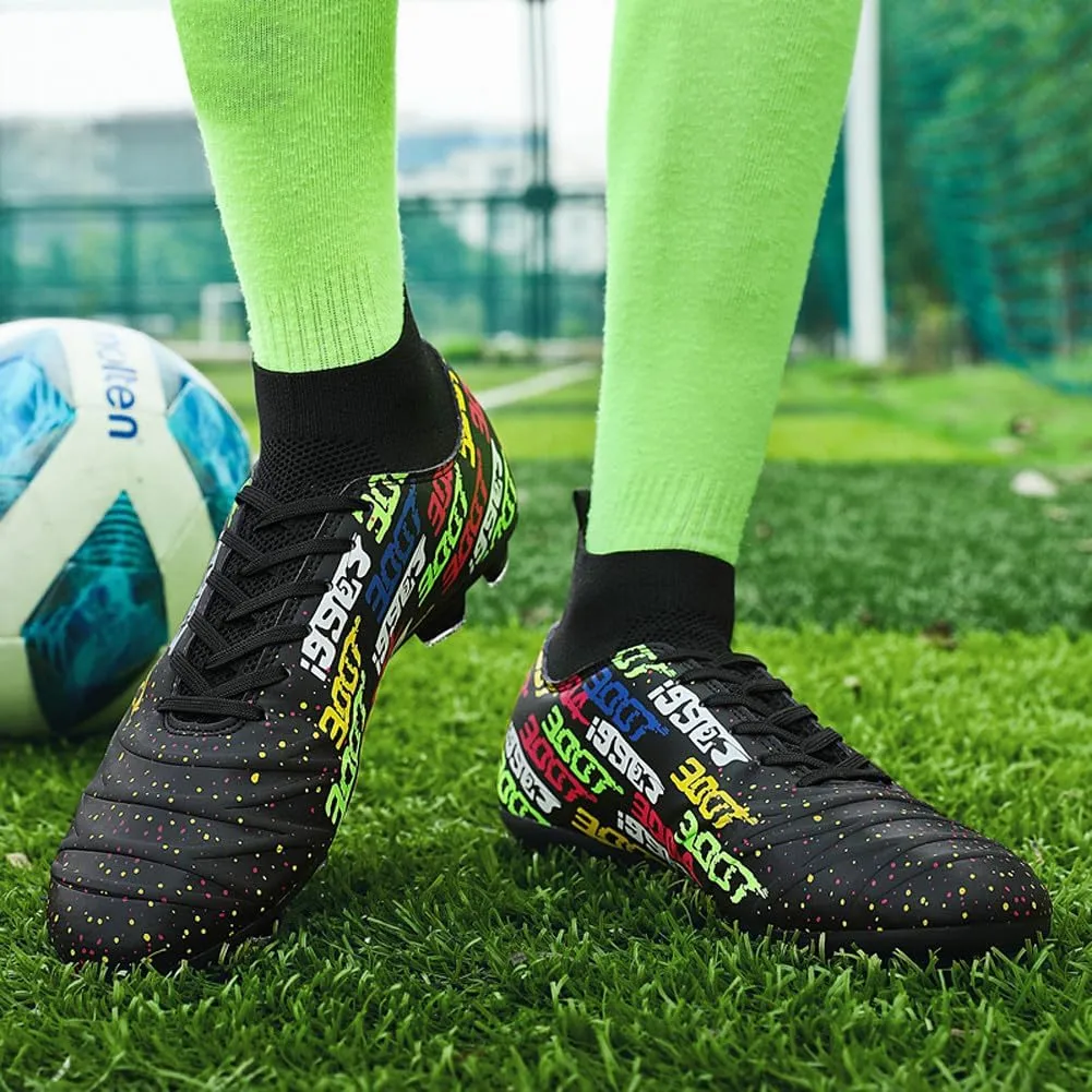 Unisex FG Cleats Training Athletic Non-Slip Long Studs High-Top Football Soccer Shoes for Youth