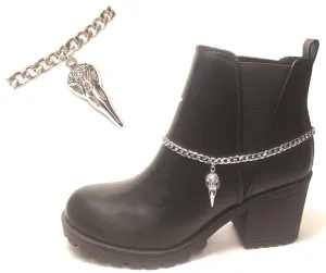 Victorian Raven Skull Stainless Steel Boot Jewelry Charm Bracelet Chain 16 Inch Double Clasp Weatherproof Prairie Goth Gift Boxed Sold Individually