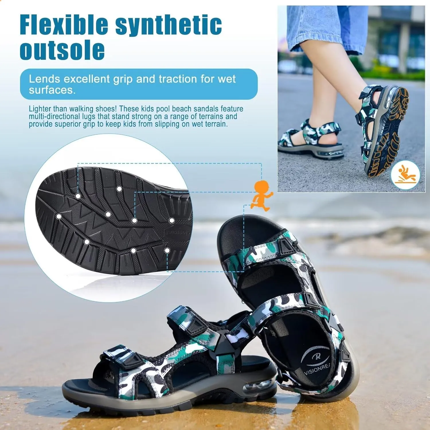 visionreast Boys Sandals Camouflage Print Kids Fashion Sport Sandals Outdoor Sandal Athletic Casual Sandals Beach Shoes