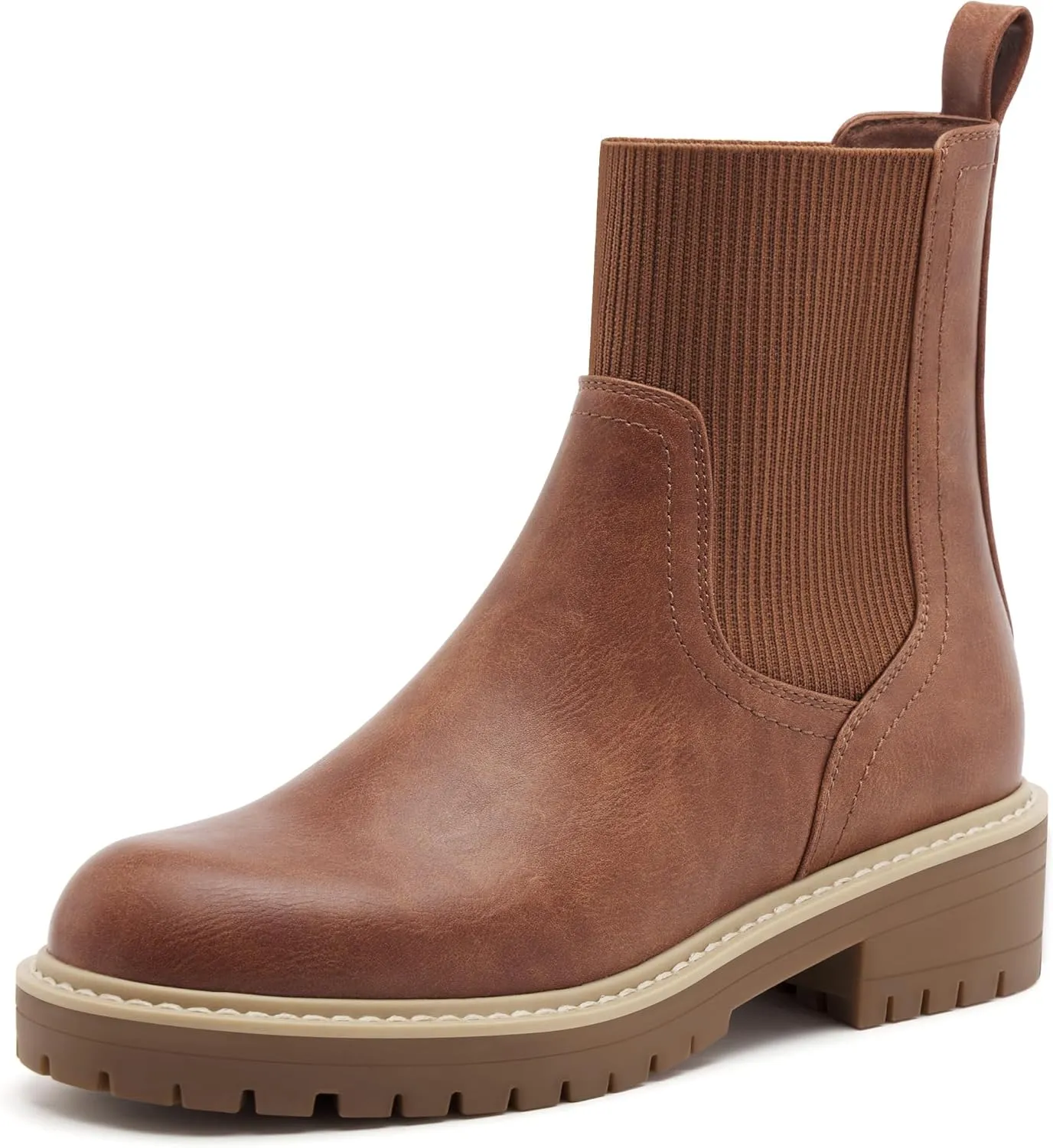 vodvob Women's Elastic Chelsea Boots Chunky Low Heel Platform Slip On Lug Sole Ankle Booties