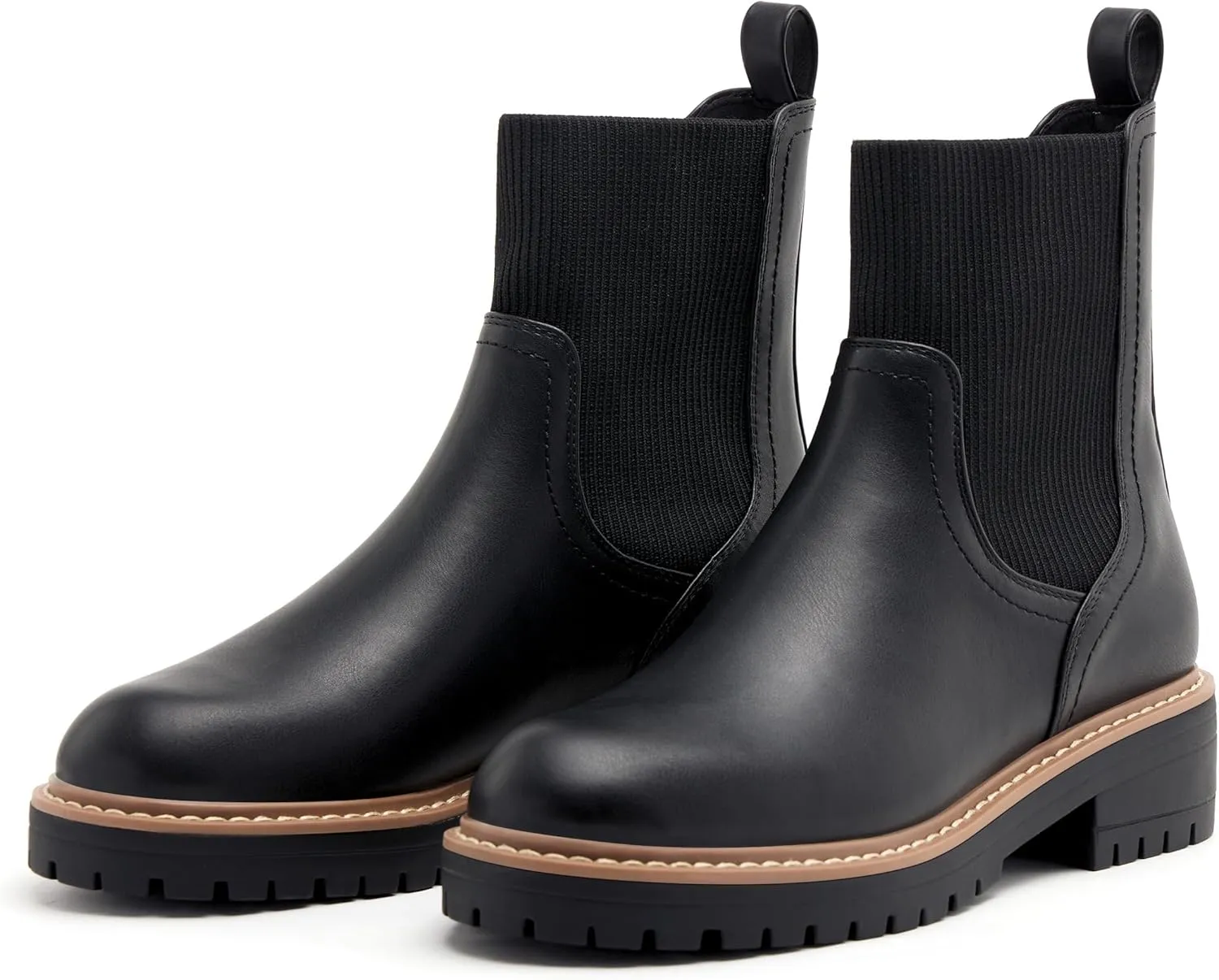 vodvob Women's Elastic Chelsea Boots Chunky Low Heel Platform Slip On Lug Sole Ankle Booties
