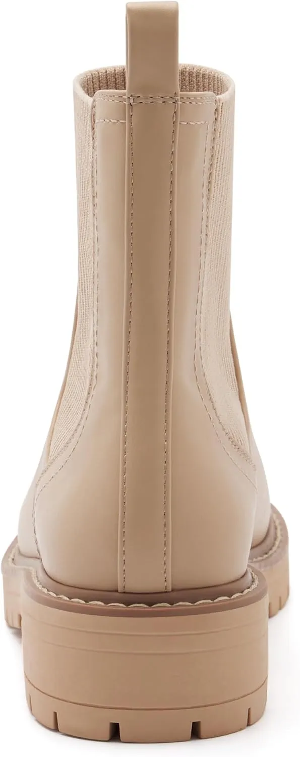 vodvob Women's Elastic Chelsea Boots Chunky Low Heel Platform Slip On Lug Sole Ankle Booties