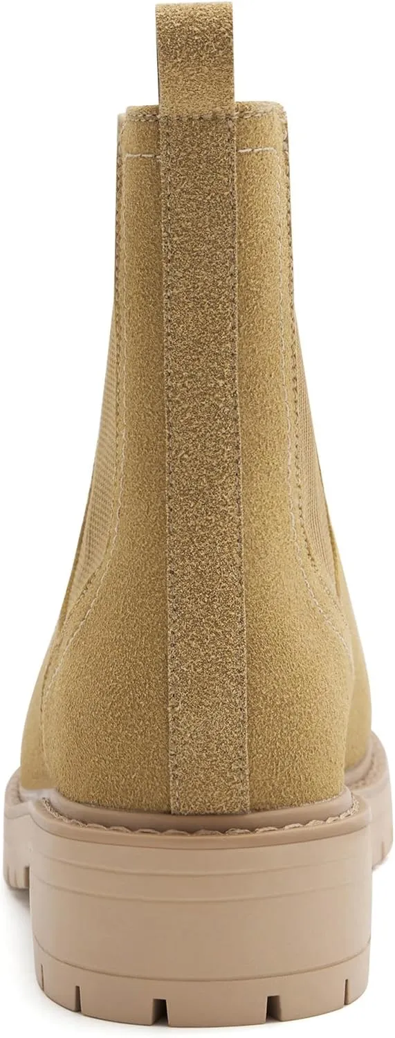 vodvob Women's Elastic Chelsea Boots Chunky Low Heel Platform Slip On Lug Sole Ankle Booties