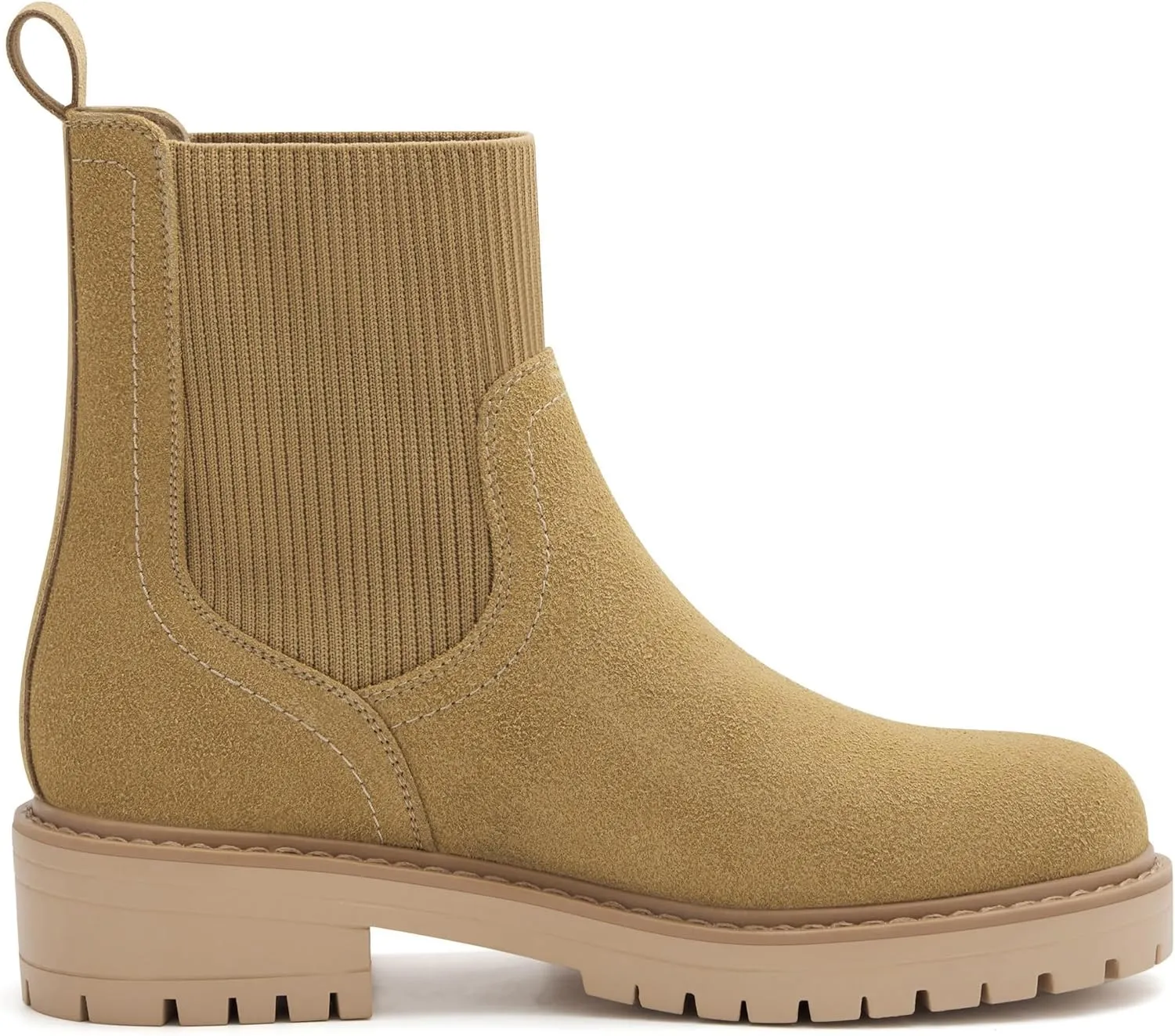 vodvob Women's Elastic Chelsea Boots Chunky Low Heel Platform Slip On Lug Sole Ankle Booties