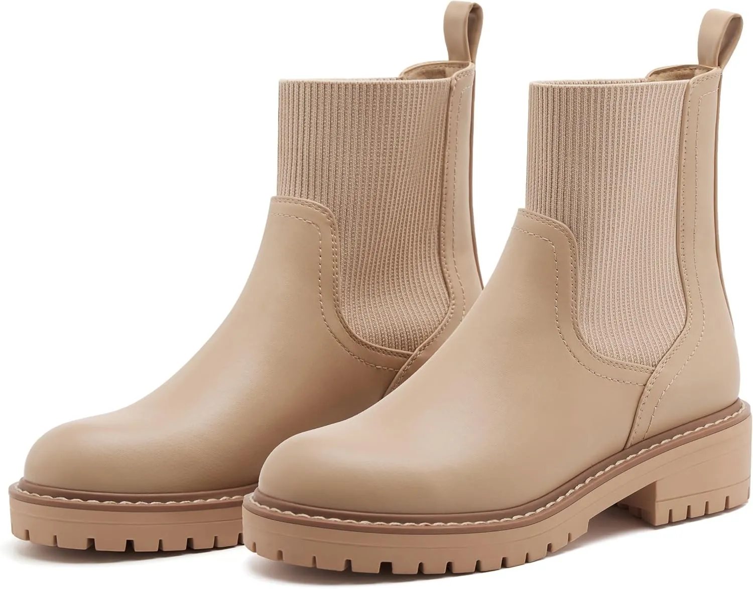 vodvob Women's Elastic Chelsea Boots Chunky Low Heel Platform Slip On Lug Sole Ankle Booties