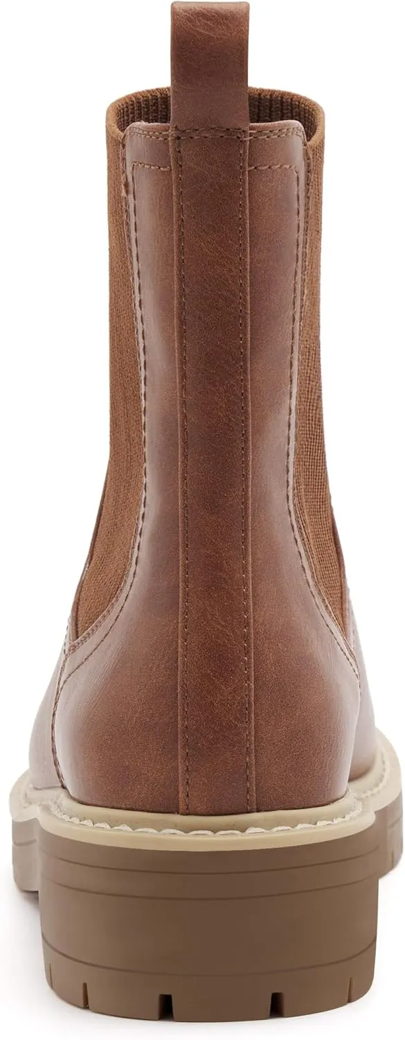vodvob Women's Elastic Chelsea Boots Chunky Low Heel Platform Slip On Lug Sole Ankle Booties