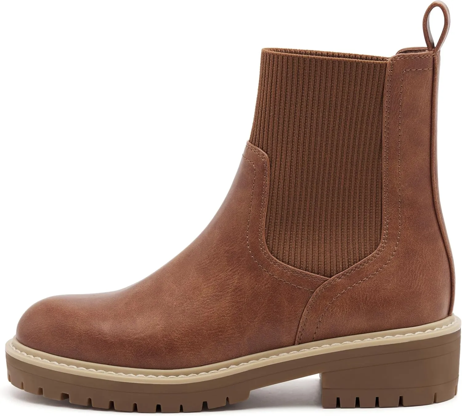 vodvob Women's Elastic Chelsea Boots Chunky Low Heel Platform Slip On Lug Sole Ankle Booties
