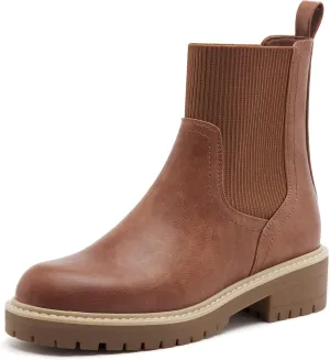 vodvob Women's Elastic Chelsea Boots Chunky Low Heel Platform Slip On Lug Sole Ankle Booties