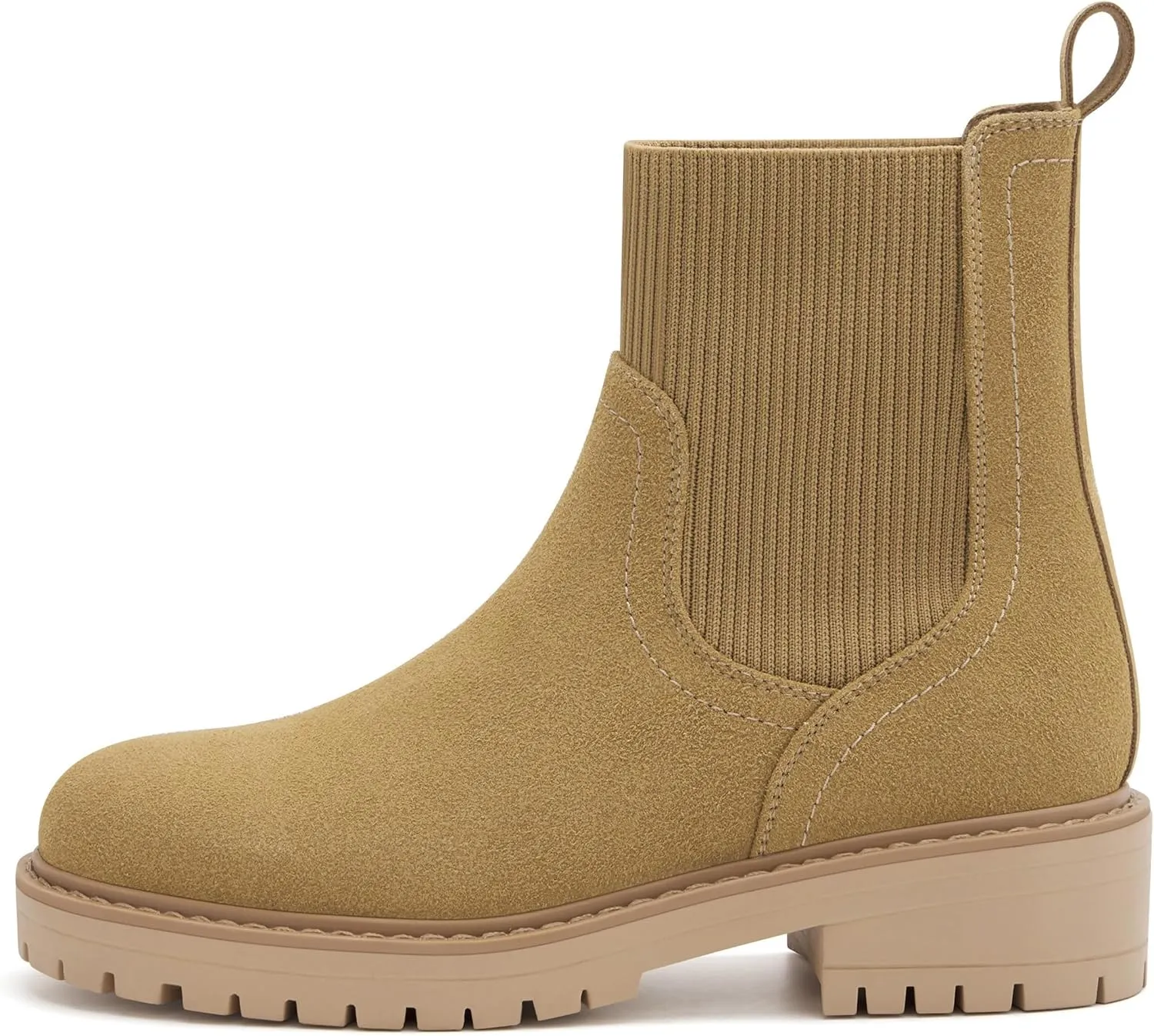 vodvob Women's Elastic Chelsea Boots Chunky Low Heel Platform Slip On Lug Sole Ankle Booties