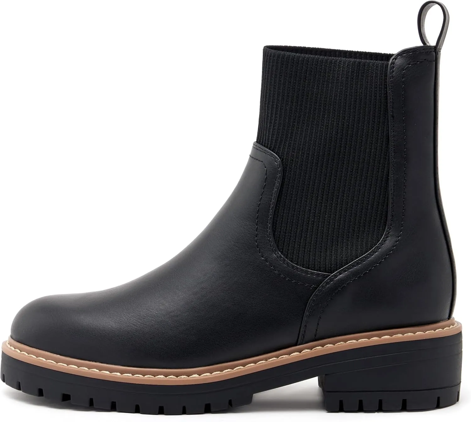 vodvob Women's Elastic Chelsea Boots Chunky Low Heel Platform Slip On Lug Sole Ankle Booties