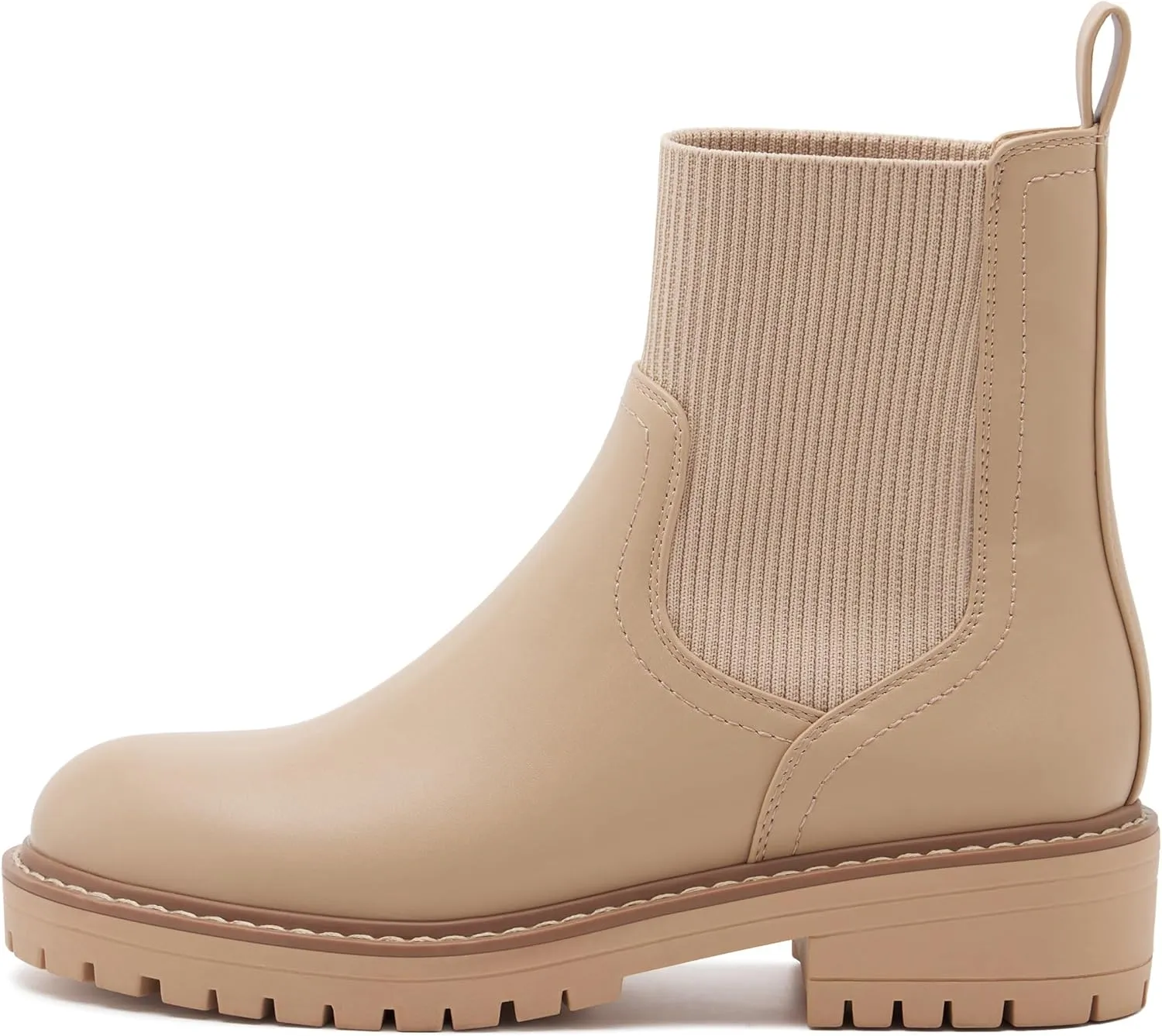 vodvob Women's Elastic Chelsea Boots Chunky Low Heel Platform Slip On Lug Sole Ankle Booties