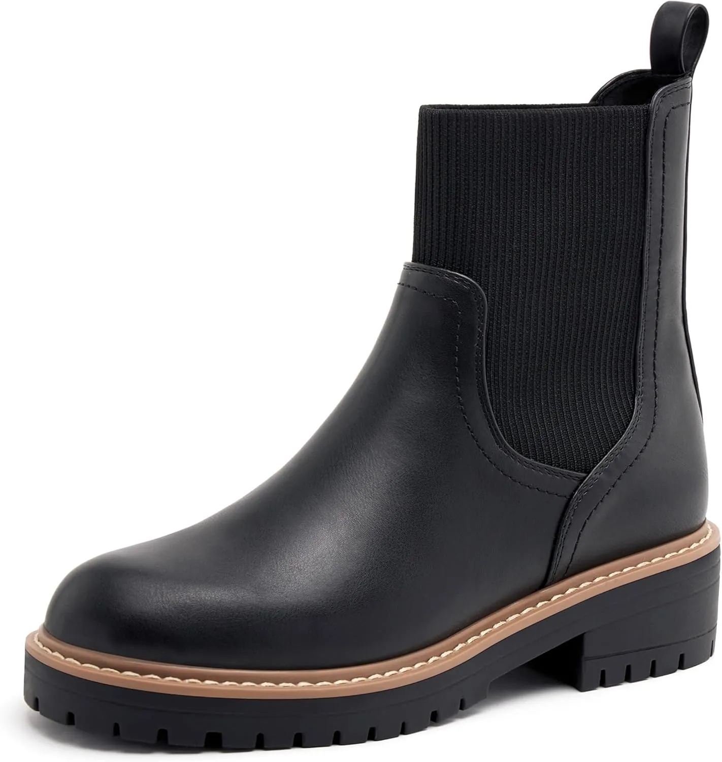 vodvob Women's Elastic Chelsea Boots Chunky Low Heel Platform Slip On Lug Sole Ankle Booties