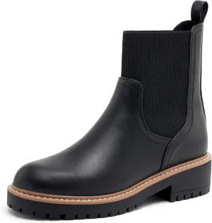 vodvob Women's Elastic Chelsea Boots Chunky Low Heel Platform Slip On Lug Sole Ankle Booties