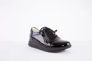WALDLAUFER - 364023 HIROKO- LACED/ZIP LOW WEDGE SHOE - BLACK PATENT