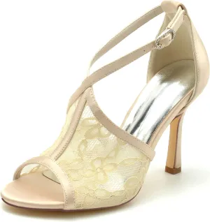 Wedding Shoes for Bride Sandals Heeled Stiletto High Heels with Lace Flower Peep Toe Bridal Shoes Wedding Dress Shoes for Women