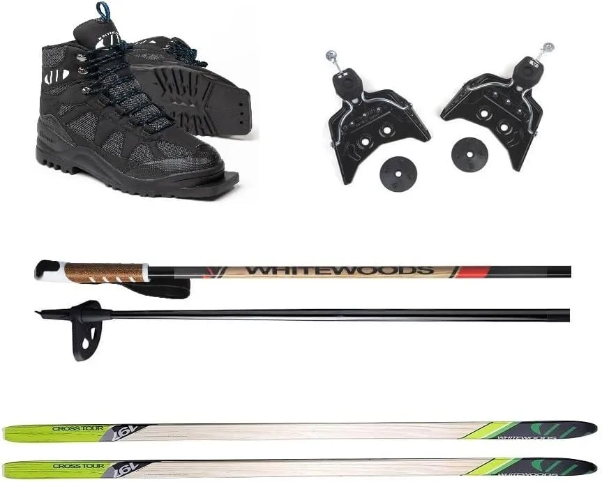 Whitewoods 75mm 3Pin Cross Country Ski Package; Boots, Bindings, Poles, Skis 177cm (for Skiers 121-150 lbs.)