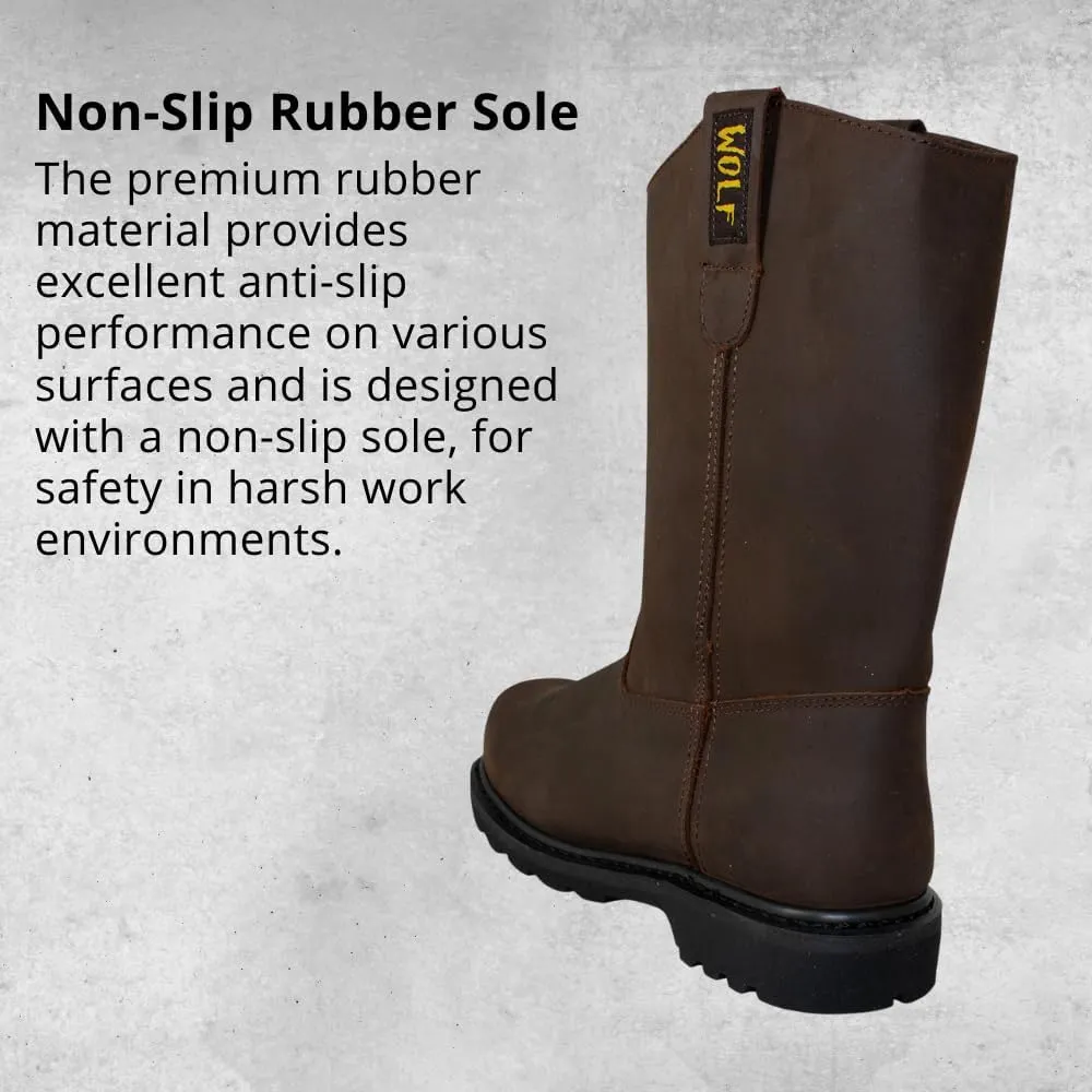 WOLF Work Boot | 100% Genuine Upper Leather | Oil, Heat, Chemical Resistant | Electrical Hazards | Non-Slip Rubber Sole | Dual Pullers | Construction | Industrial PPE