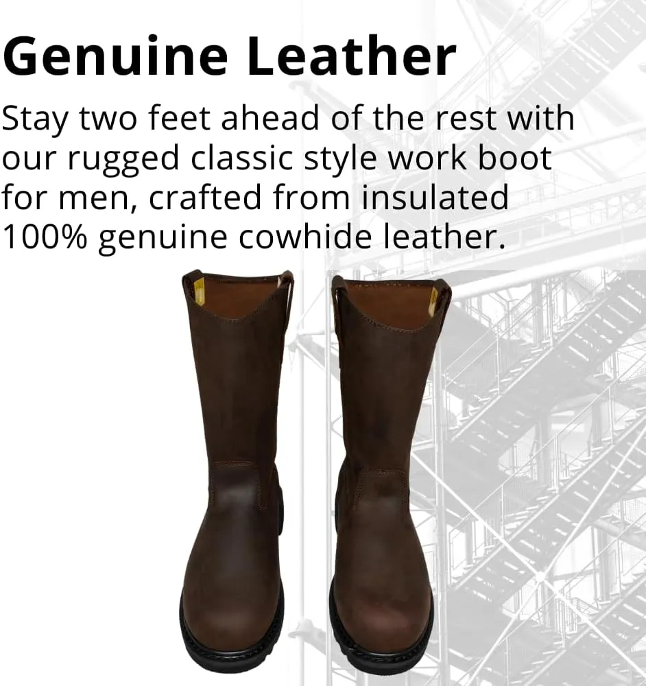 WOLF Work Boot | 100% Genuine Upper Leather | Oil, Heat, Chemical Resistant | Electrical Hazards | Non-Slip Rubber Sole | Dual Pullers | Construction | Industrial PPE