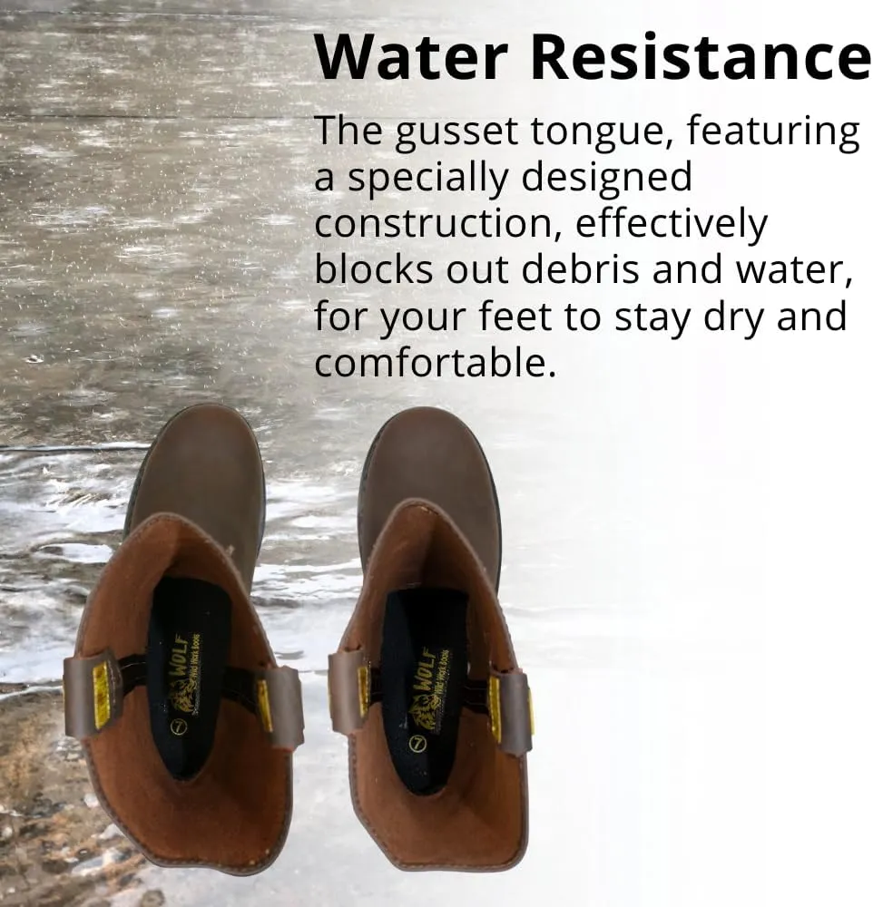 WOLF Work Boot | 100% Genuine Upper Leather | Oil, Heat, Chemical Resistant | Electrical Hazards | Non-Slip Rubber Sole | Dual Pullers | Construction | Industrial PPE