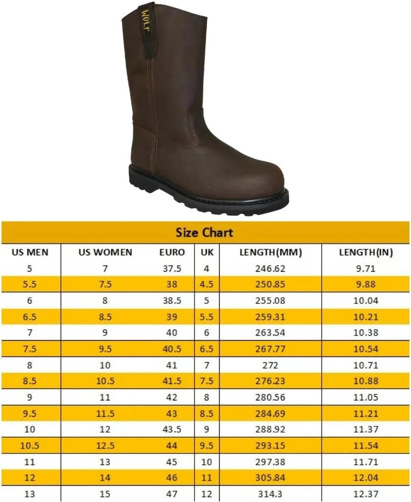 WOLF Work Boot | 100% Genuine Upper Leather | Oil, Heat, Chemical Resistant | Electrical Hazards | Non-Slip Rubber Sole | Dual Pullers | Construction | Industrial PPE